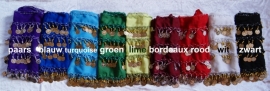 Buikdansgordel chiffon met rijen muntjes G59 PAARS BLAUW GROEN LIME ROOD WIT ZWART ROZE- G59