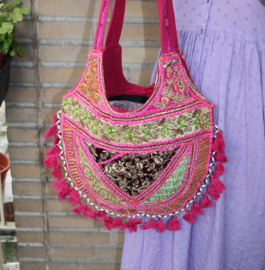23cm x 13 cm x 6cm - One of a kind Bohemian hippy chic purse patchwork PINK ORANGE GREEN -  Sac Bohème ethnique