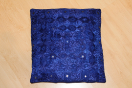 38 cm x 38 cm square Indian Boho pillowcase INDIGO DARK BLUE, embroidery and mirrors decorated