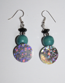 Light weight beaded earrings BLUE, BLACK, SILVER COLOR, SILVER mirror / laser coin decorated