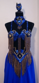 K4 - 7- piece fully sequinned bellydance costume ROYAL BLUE GOLD "Pharao"