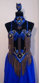 K4 - 5-piece fully sequinned bellydance costume ROYAL BLUE GOLD "Pharao"