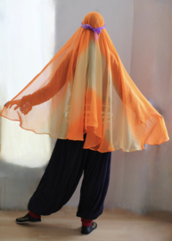 Ombré Regenboogsluier halfrond bicolor chiffon FLUO  ORANJE