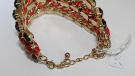 "Frozen" armband met ingelegde kraaltjes en draadversiering ROOD ZWART "Frozen" bracelet, beads inlay RED BLACK -