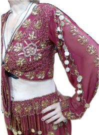 ​Sparkling 2-piece 1001 Night Harem outfit, Indian princess style: WINERED / BURGUNDY tie top + harempants - one size fits M, L, XL