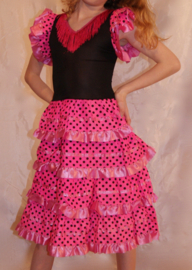 Spaanse flamenco jurk voor meisjes ROZE ROSE  met rushes - prinsessenjurk