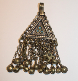 Pendant driehoekig met  BLAUWE steentjes + belletjes - Vintage Pendant13 - Pendant triangular with  BLUE stones + bells