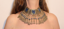 Kuchi necklace Lapis Lazuli moon shaped BLUE and  Alpaca SILVER colored inlay