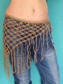 Tribal fusion hipbelt SAND COLOR macramé with Tibetan coins for good luck and happiness