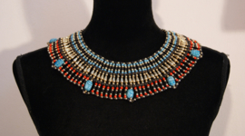 Hatchepsut Large 2 - Pharaonic  Necklace with Scarabs : BLACK, RED, GOLD and TURQUOISE BLUE