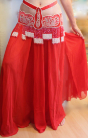 5-delig buikdanskostuum fluweel uit Egypte met taillebandje "Valentijn" rood/wit - 5-pce Bellydance costume Egypt "Valentine"