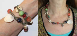 Ibiza style braided macramé bracelet / necklace beads, heart and shell decorated