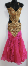 one size Small Medium - one slit mermaid bellydance skirt, FUCHSIA PINK velvet with sheer triangles