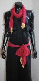 WINERED long, rectangular chiffon shawl, GOLDEN fringe rimmed at the ends - 200 cm x 13 cm
