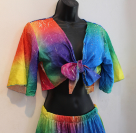 FLUO NEON MULTICOLOR Regenboog set, Gipsy set 2 delig : strokenrok + knooptopje - XS S M