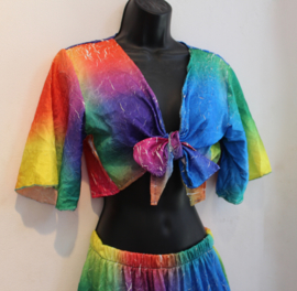 Gypsy costume 2-piece FLUORESCENT MULTICOLOR : ruffled skirt + tie top
