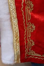 Sultan / Sheik / Sjeik luxe harem jas ROOD met WITTE kunst bont rand en GOUDEN krullen versiering -  one size-  one