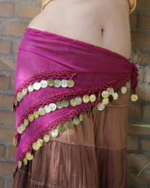 One size fits L, XL up to XXL - Basic bellydance coinbelt triangle CYCLAMEN PINK, GOLD decorated