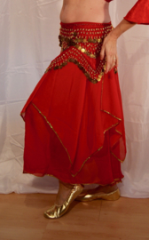 XS, S, M - Skirt oriental tulip RED golden sequin rimmed