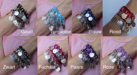 Small Medium  - SILVER Coins bracelet glitter RED, BLUE, FUCHSIA, PINK, GOLD, BLACK, PURPLE, TURQUOISE, WHITE - Bracelet aux perles et sequins