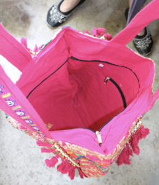 One of a kind Richely embroidered, Bohemian Bag FUCHSIA1 GOLD embroidered