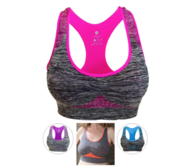 Comfort BH Naadloos Sport fitness yoga topje van stretch polyester elastane GRIJS + FELLE KLEUR (FLUO ROZE, ORANJE, PAARS, BLAUW, ZWART) - one size