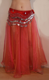 Extra Large + Extra Long, L XL XXL - Ballroom Bellydance skirt, Full circle skirt ORANGE-RED with GOLD GLOW