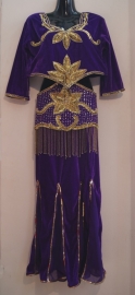 3-delig Orientaals fluwelen kostuum PAARS GOUD : bloesje, pailletten-riem, rok - L Large, XL Extra Large