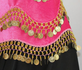 GXXXL FUCHSIA GOLD Bellydance velvet coinbelt - GXXXL FUCHSIA OR ceinture danse orientale