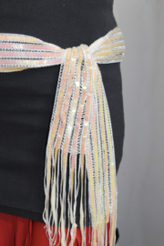 Sequinned fringe belt WHITE MOTHER OF PEARL, iridiscent
