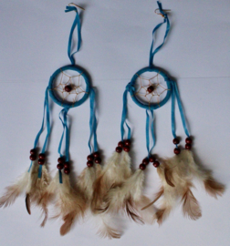 Dreamcatcher earrings TURQUOISE BLUE, natural feathers and beads decorated - Extra Long - XXL