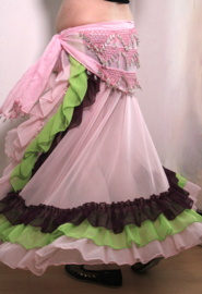 Transparante rushes rok met hoge split LICHT ROZE, LIME LICHT GROEN, AUBERGINE + Samba rushes / roesjes mouwtjes  - one size