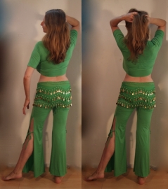 2-piece stretch set : crop top + pants with side slit and strings GREEN - 36/38 S M Small Medium