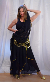 Small Medium - bellydance skirt BLACK GOLD rimmed