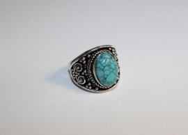 Edelsteen ring TURQUOISE zilverkleurig - ring maat 61-62