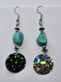 Silver colored mirror sequin earrings turquoise