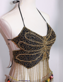 Glitter Harem top / bra BLACK, GOLDEN beads and sequins decorated - one size fits Medium, Small, Extra Small, M, S, XS. fits sizes 34, 36 up to 38