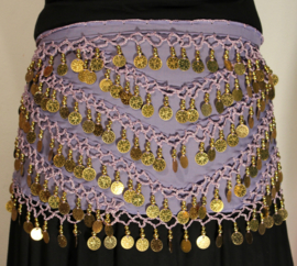 G34 - Bellydance coinbelt SOFT PURPLE / LILAC, GOLD decorated