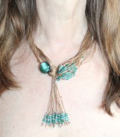 Bohemian hippy chick TURQUOISE BLUE beaded necklace