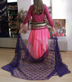 XL Extra Large 315cm x 125cm - Rectangular veil PURPLE lace, sheer, flowered - Voile dentelle fleurs mauve rectangulaire pour la danse orientale lace