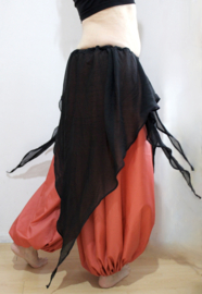 Lightweight, BLACK, semi transparent, asymmetrical organza pointed skirt - one size fits S, M, L, XL