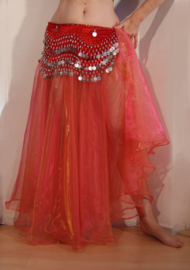 Extra Large + Extra Long, L XL XXL - Ballroom Bellydance skirt, Full circle skirt ORANGE-RED with GOLD GLOW
