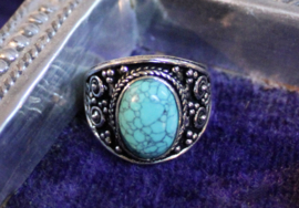 Edelsteen ring TURQUOISE zilverkleurig - ring maat 61-62
