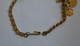 Golden metal necklace,  coins necklace, choker, decorated with little arcs and coins