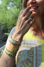 Ibiza hippy chick beaded bracelet with color mix TURQUOISE GREEN GOLD BLUE RED SALMON-ORANGE PINK -Bracelet d'été aux petites perles style vacances Ibiza et Indien TURQUOISE DORÉ VERT BLEU ROUGE SAUMON ORANGE ROSE