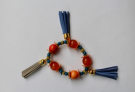 one size elastic - Bohemian Beads and tassels bracelet AMBER / ORANGE / BLUE