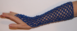 H4-g - Extra Small, Small, Medium - 1 glove ROYAL BLUE crocheted,  GOLDEN beads decoration
