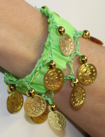 Muntjes armband FELGROEN / LENTEGROEN GOUD - Small Medium - Coin bracelet BRIGHT GREEN   GOLD