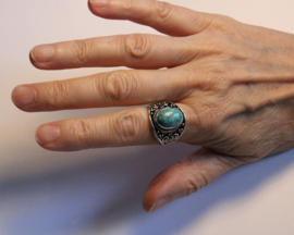 Edelsteen ring TURQUOISE zilverkleurig - ring maat 61-62