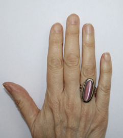 ZILVEREN ring met ROZE katoog steen - maat 53/54, diameter 17,5 mm